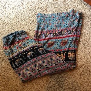 Colorful elephant pattern flowy elastic waist pant